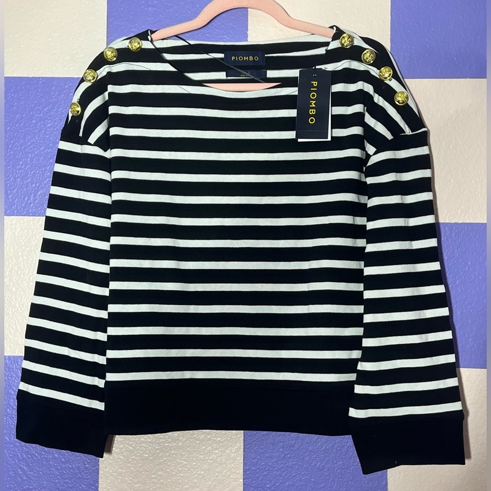 NWT Piombo Striped Button Shoulder Nautical Knit Sweater Top - Size Large